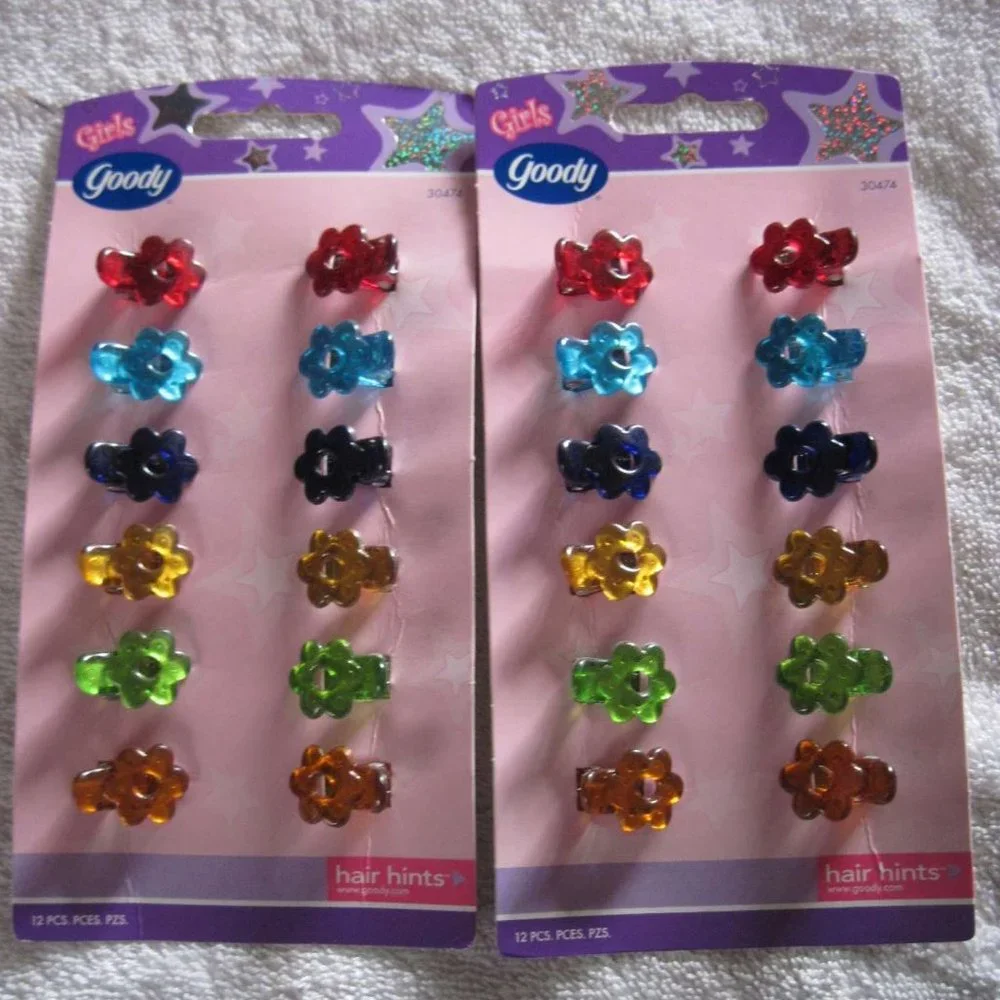12 Goody Girls Pastel Color Plastic Flower Tiny Sectioning Hair Clips Teeth Grip